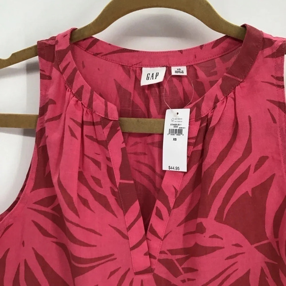 GAP Women’s Zen Sleeveless Top Linen Blend Pink Palms Cropped Summer NWT Size XS - Picture 4 of 7